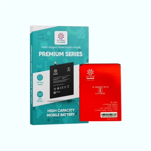 Image of BL25Gi Itel phone battery with MT Star Premium Series box.