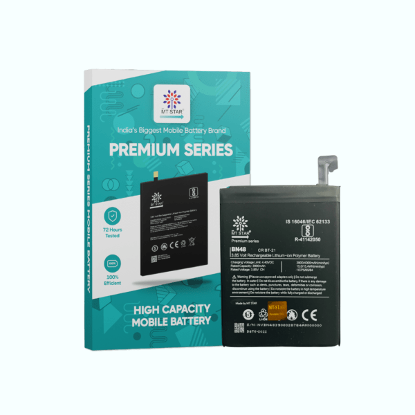 Image of BN48, Mi Redmi Note 6 Pro phone battery with MT Star Premium Series box.