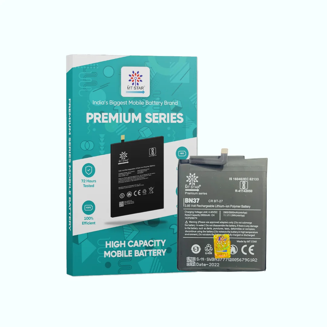 Image of BN37 MI 6A phone battery with MT Star Premium Series box.