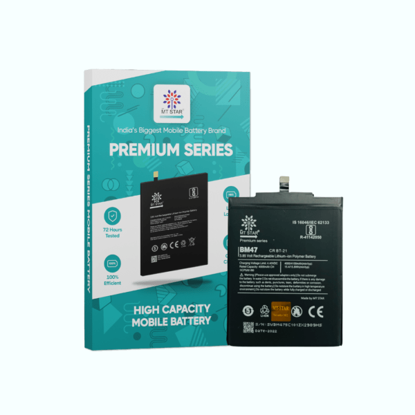 Image of BM47 Mi Redmi 3S/3S Prime/4X phone battery with MT Star Premium Series box.