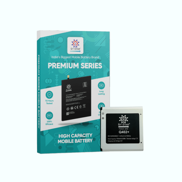 Image of Micromax Q402+ smartphone battery with MT Star Premium Series box.